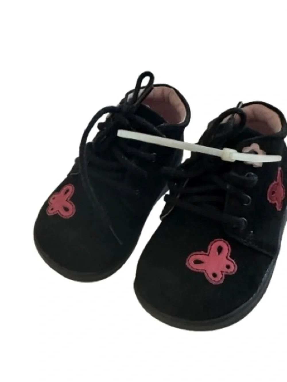 NWT Perfection Toddler 5.5W Black Butterfly Accent Lace-Up Shoes - Pink Details